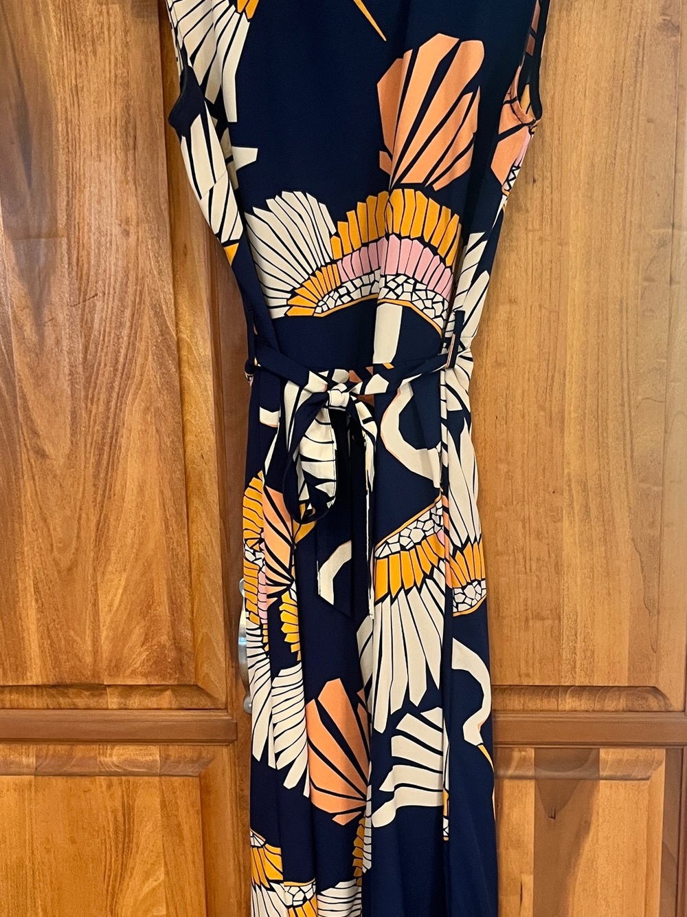 Sleeveless Navy Floral Print Belted Maxi Dress